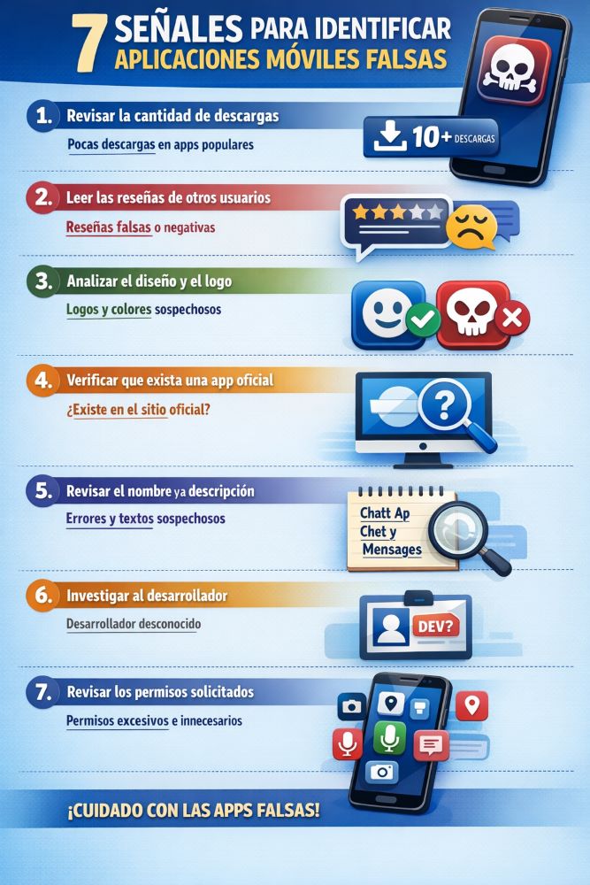 Siete señales para identificar aplicaciones móviles falsas: 
