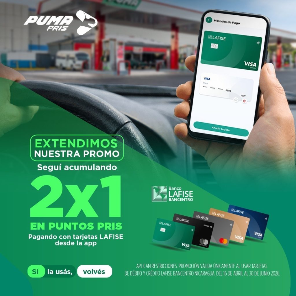 Puma extiende hasta el 30 de junio promoción que duplica Puntos PRIS con tarjetas LAFISE